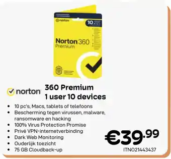 CompuDeals norton 360 Premium 1 user 10 devices aanbieding