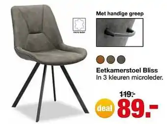 Eetkamerstoel Bliss in 3 Kleuren Microleder