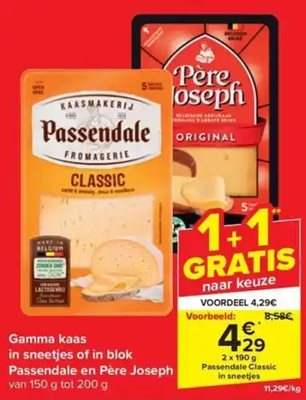 Gamma kaas in sneetjes of in blok Passendale en Père Joseph van 150 g tot 200 g