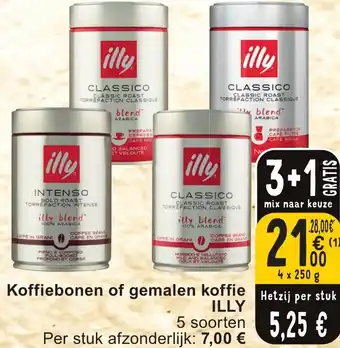 Cora Illy Koffiebonen of gemalen koffie 4 x 250g aanbieding