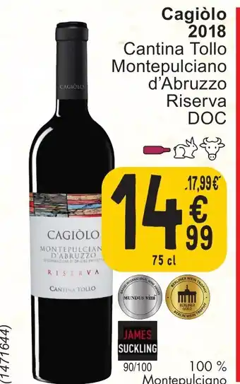 Cora Cagiolo 2018 Cantina Tollo Montepulciano d'Abruzzo Riserva DOC 75 cl aanbieding
