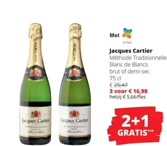 Spar Colruyt Jacques Cartier Methode Traditionnelle Blanc de Blancs brut of demi sec 75 cl aanbieding