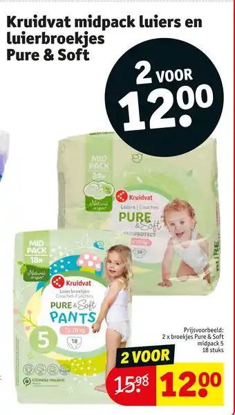 Kruidvat Kruidvat midpack luiers en luierbroekjes Pure & Soft aanbieding