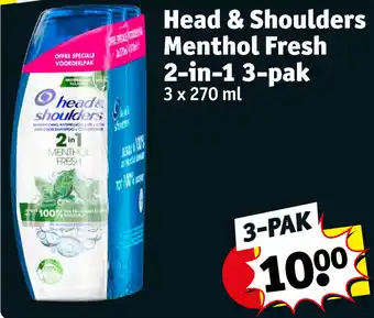 Kruidvat Head & Shoulders Menthol Fresh 2 in 1 3pak 3x270 ml aanbieding