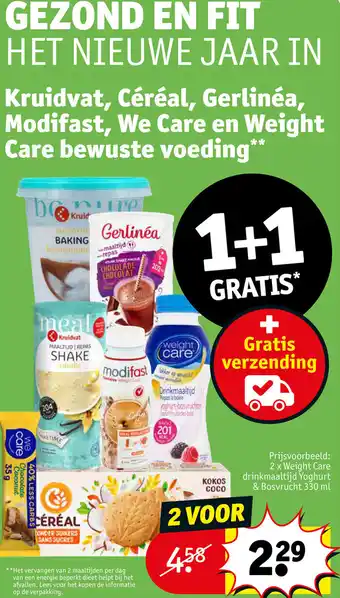 Kruidvat Kruidvat Céréal Gerlinéa Modifast We Care en Weight Care bewuste voeding aanbieding