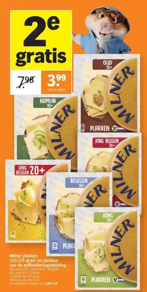 Albert Heijn Milner plakken 150-175 gram en stukken van de zelfbedieningsafdeling aanbieding