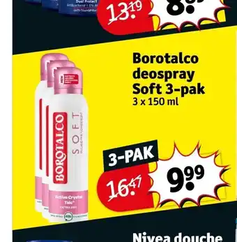 Kruidvat Borotalco deospray soft 3-pak aanbieding