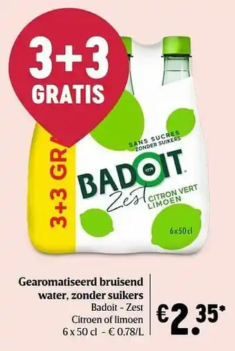 Delhaize Gearomatiseerd bruisend water, zonder suikers badoit - zest aanbieding