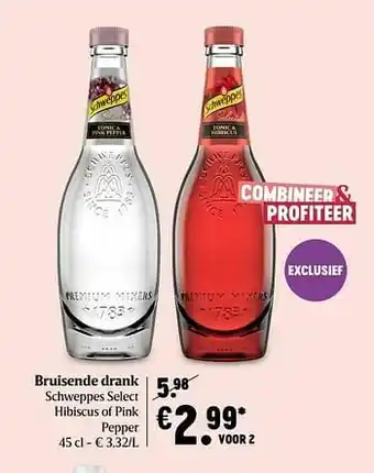 Delhaize Bruisende drank schweppes select hibiscus of pink pepper aanbieding
