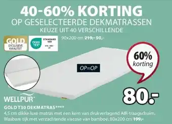 Jysk Gold t30 dekmatras aanbieding