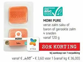 Spar Colruyt Mowi pure verse zalm saku of baron of gerookte zalm aanbieding