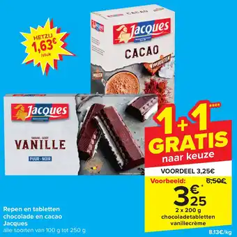 Carrefour Market Repen en tabletten chocolade en cacao 2 x 200 g aanbieding