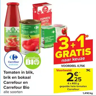 Carrefour Market Tomaten in blik, brik en bokaal 4 x 400 g aanbieding