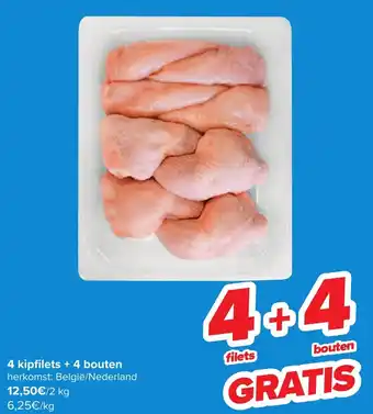 Carrefour Market 4 kipfilets + 4 bouten aanbieding
