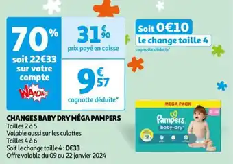 Auchan CHANGES BABY DRY MÉGA PAMPERS aanbieding
