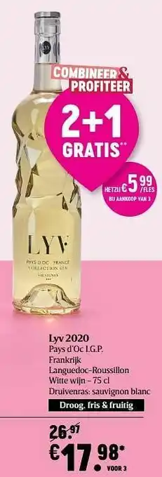 Delhaize Lyv 2020 pays d’oc i.g.p. frankrijk languedoc-roussillon witte wijn aanbieding