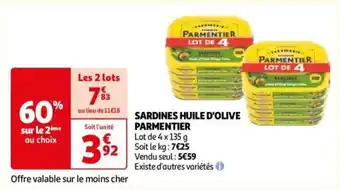 Auchan SARDINES HUILE D'OLIVE PARMENTIER aanbieding