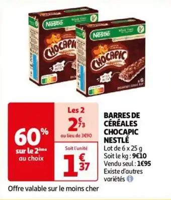 Auchan BARRES DE CÉRÉALES CHOCAPIC NESTLÉ aanbieding