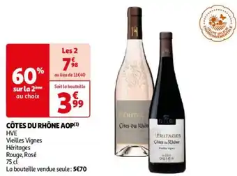 Auchan CÔTES DU RHÔNE AOP HVE Vieilles Vignes Héritages Rouge, Rosé 75cl aanbieding