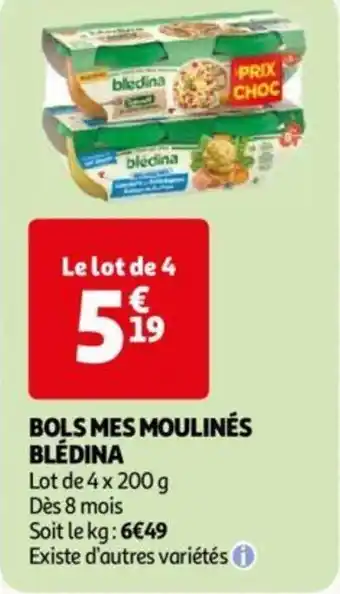 Auchan BOLS MES MOULINÉS BLÉDINA 4 x 200g aanbieding