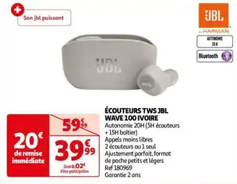 Auchan ÉCOUTEURS TWS WAVE 100 IVOIRE ref. 180969 aanbieding