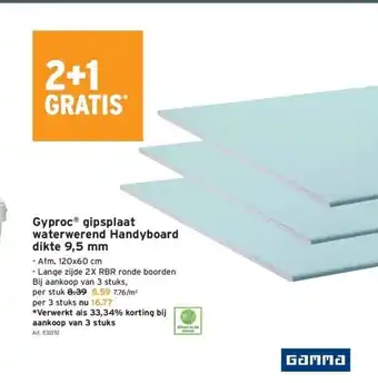 GAMMA Gyproc gipsplaat waterwerend handyboard dikte 9,5 mm aanbieding