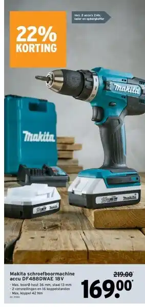 GAMMA Makita schroefboormachine accu df488dwae 18v aanbieding