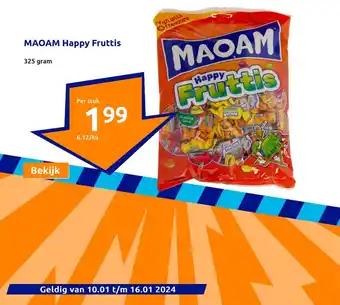 Action MAOAM Happy Fruttis 325 gram aanbieding