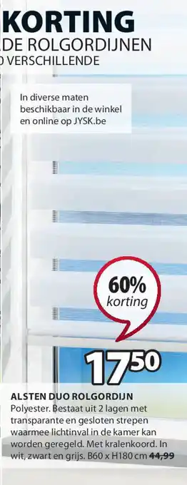 Jysk Alsten duo rolgordijn B60 x H180 cm aanbieding