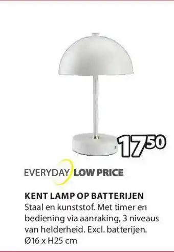 Jysk Kent lamp op batterijen 16 x H25 cm aanbieding