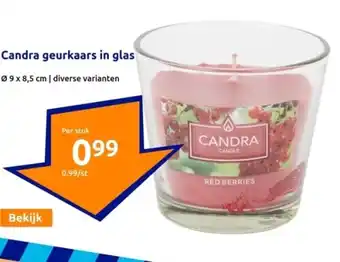 Action Candra geurkaars in glas aanbieding