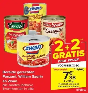 Carrefour Bereide gerechten panzani, william saurin en zwan aanbieding