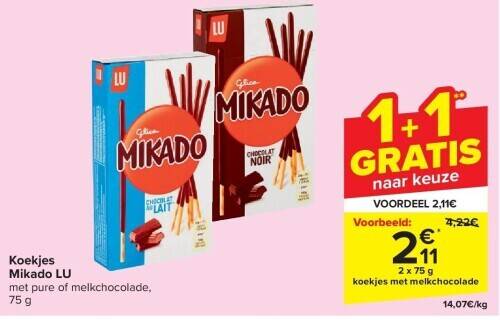Koekjes mikado lu promotie bij Carrefour