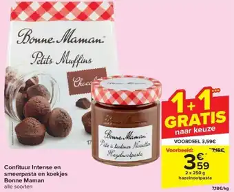 Carrefour Confi tuur intense en smeerpasta en koekjes bonne maman aanbieding
