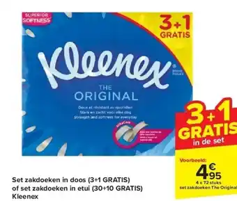 Carrefour Set zakdoeken in doos (3+1 gratis) of set zakdoeken in etui (30+10 gratis) kleenex aanbieding