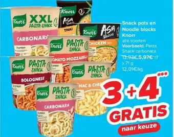 Carrefour Snack pots en noodle blocks knorr aanbieding
