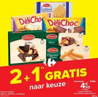 Carrefour Gamma koekjes delacre, délichoc en gâteau aanbieding