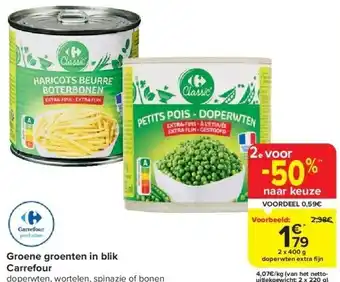 Carrefour Groene groenten in blik carrefour aanbieding