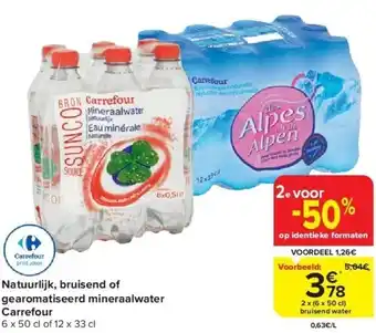 Carrefour Natuurlijk, bruisend of gearomatiseerd mineraalwater carrefour aanbieding