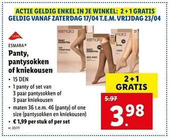 Lidl Panty, pantysokken of kniekousen aanbieding