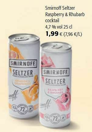 Colruyt Smirnoff seltzer raspberry + rhubarb cocktail aanbieding