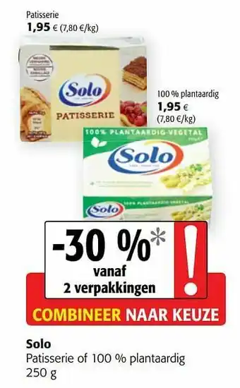 Colruyt Solo patisserie of 100 % plantaardig aanbieding
