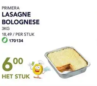 Bidfood PRIMERA LASAGNE BOLOGNESE 3KG aanbieding