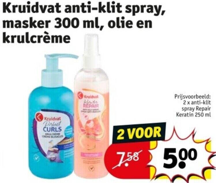 Kruidvat antiklit spray, masker 300 ml, olie en krulcrème promotie bij
