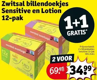 Kruidvat Zwitsal billendoekjes sensitive en lotion 12-pak aanbieding