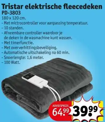 Kruidvat Tristar elektrische fleecedeken PD-3803 aanbieding