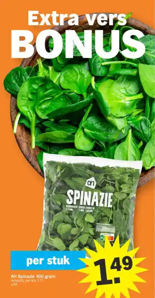 Albert Heijn Ah spinazie 400 gram aanbieding