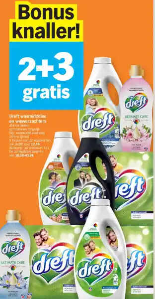 Albert Heijn Dreft wasmiddelen en wasverzachters aanbieding