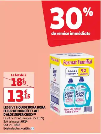 Auchan Lessive liquide bora bora fleur de monoiet lait d'aloe super croix aanbieding