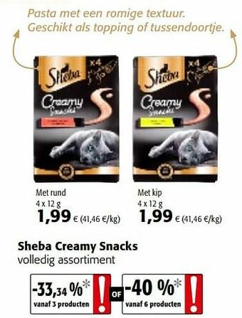 Colruyt Sheba creamy snacks volledig assortiment aanbieding